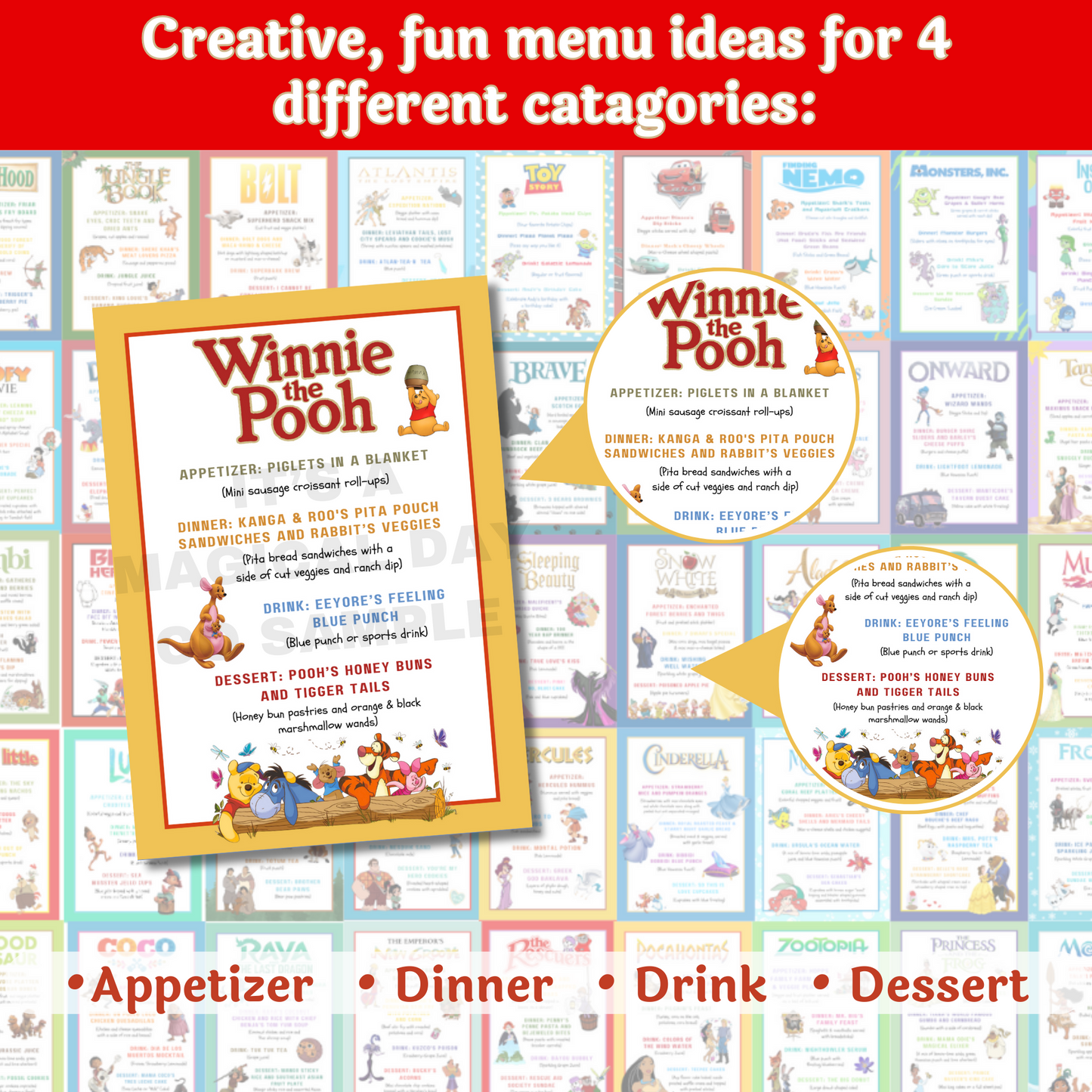 Disney Dinner and a Movie Night Menus and Movie Tickets Set of 56 Unique Disney Movies