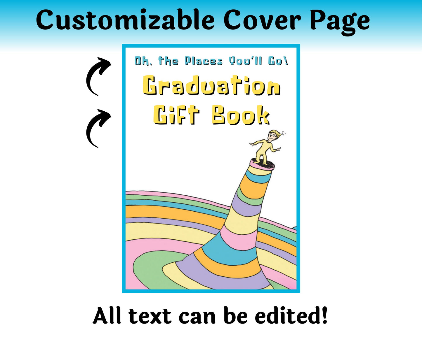 Editable Dr. Seuss Places You'll Go Graduation Gift Card Book  — Instant Download