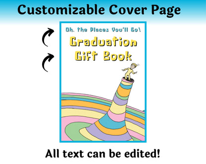 Editable Dr. Seuss Places You'll Go Graduation Gift Card Book  — Instant Download