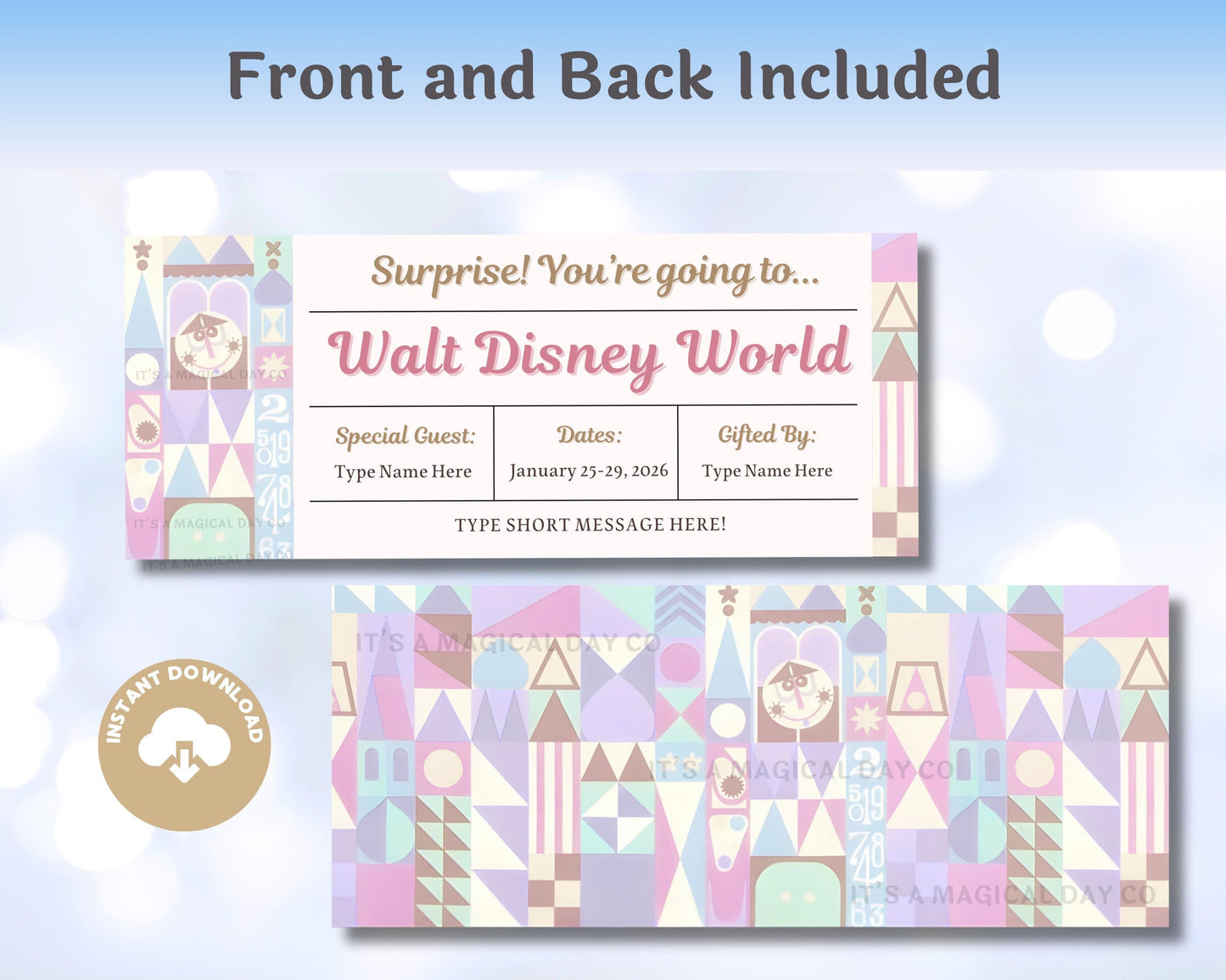 Editable Small World Disney Trip Reveal Tickets