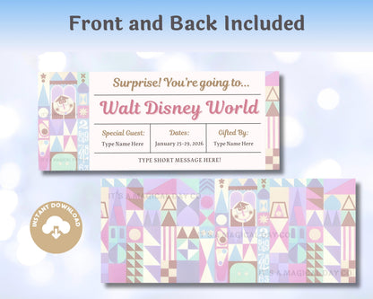 Editable Small World Disney Trip Reveal Tickets