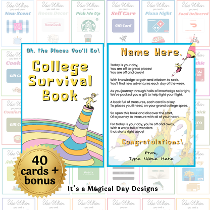 Editable College Survival Gift Card Book for Students — Instant Download