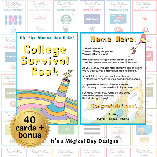 Editable College Survival Gift Card Book for Students — Instant Download