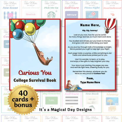 Editable Curious You College Survival Gift Card Book — Instant Download