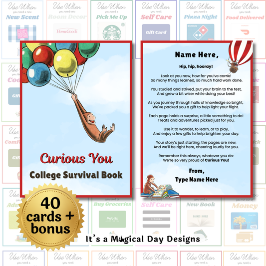 Editable Curious You College Survival Gift Card Book — Instant Download