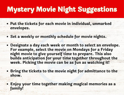 Animated Disney Classics Mystery Movie Night Tickets Set of 56 Unique Movie Night Tickets