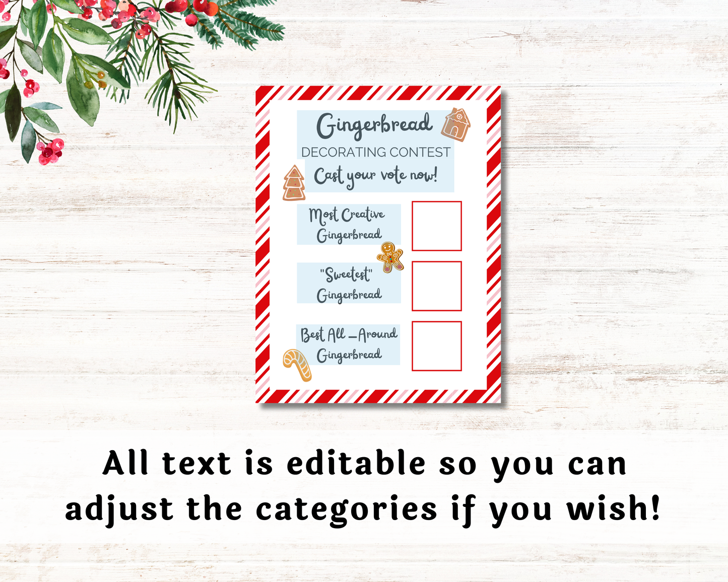 Christmas Party Gingerbread Decorating Contest Gingerbread Voting Cards