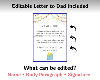 Editable Father's Day Gift Card Book Gift for Dads — Instant Download