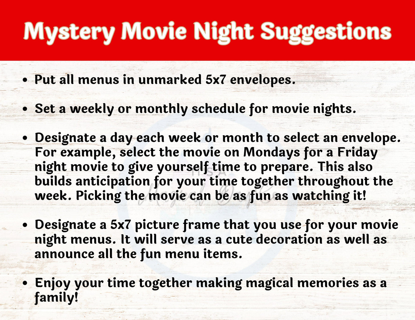 Animated Disney Classics Dinner and a Movie Night Menus Set of 56 Unique Movie Menus