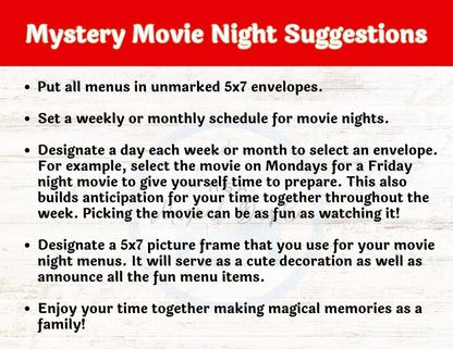 Animated Disney Classics Dinner and a Movie Night Menus Set of 56 Unique Movie Menus