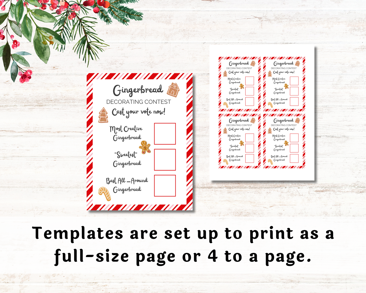 Christmas Party Gingerbread Decorating Contest Gingerbread Voting Cards