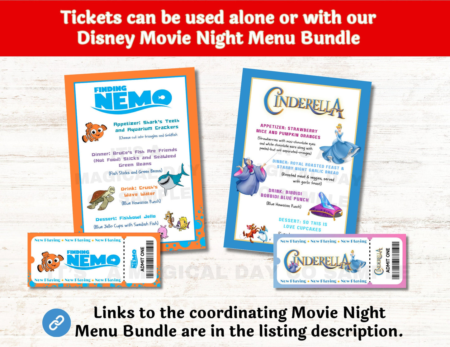 Animated Disney Classics Mystery Movie Night Tickets Set of 56 Unique Movie Night Tickets