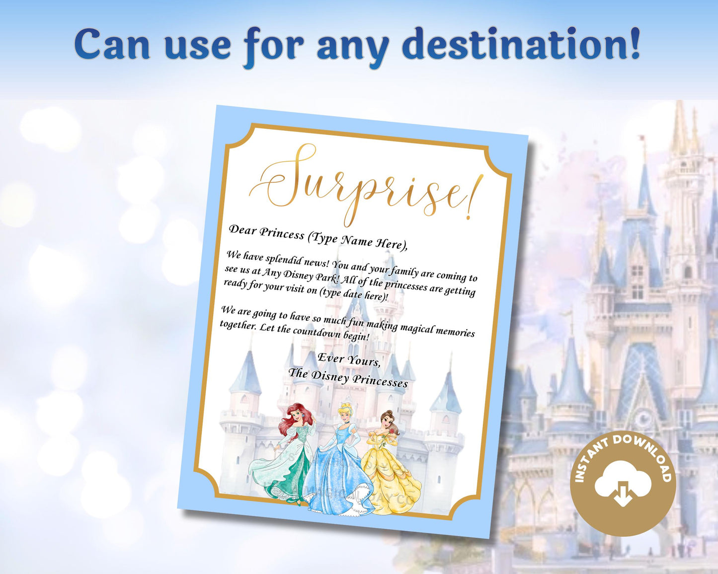 Editable Disney Princess Trip Reveal Letter