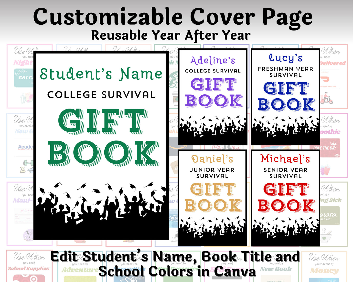 Editable College Survival Gift Card Book Gift for College Students — Instant Download