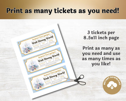 Editable Disney Trip Reveal Mickey and Minnie Theme Park Tickets