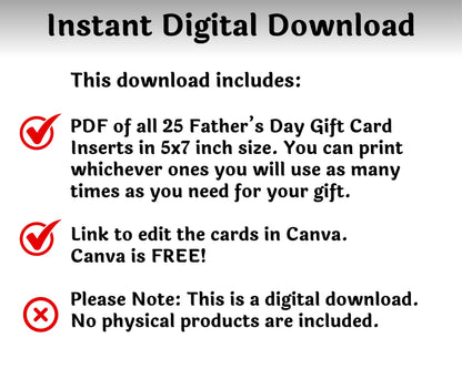 Editable Father's Day Gift Card Book Gift for Dads — Instant Download