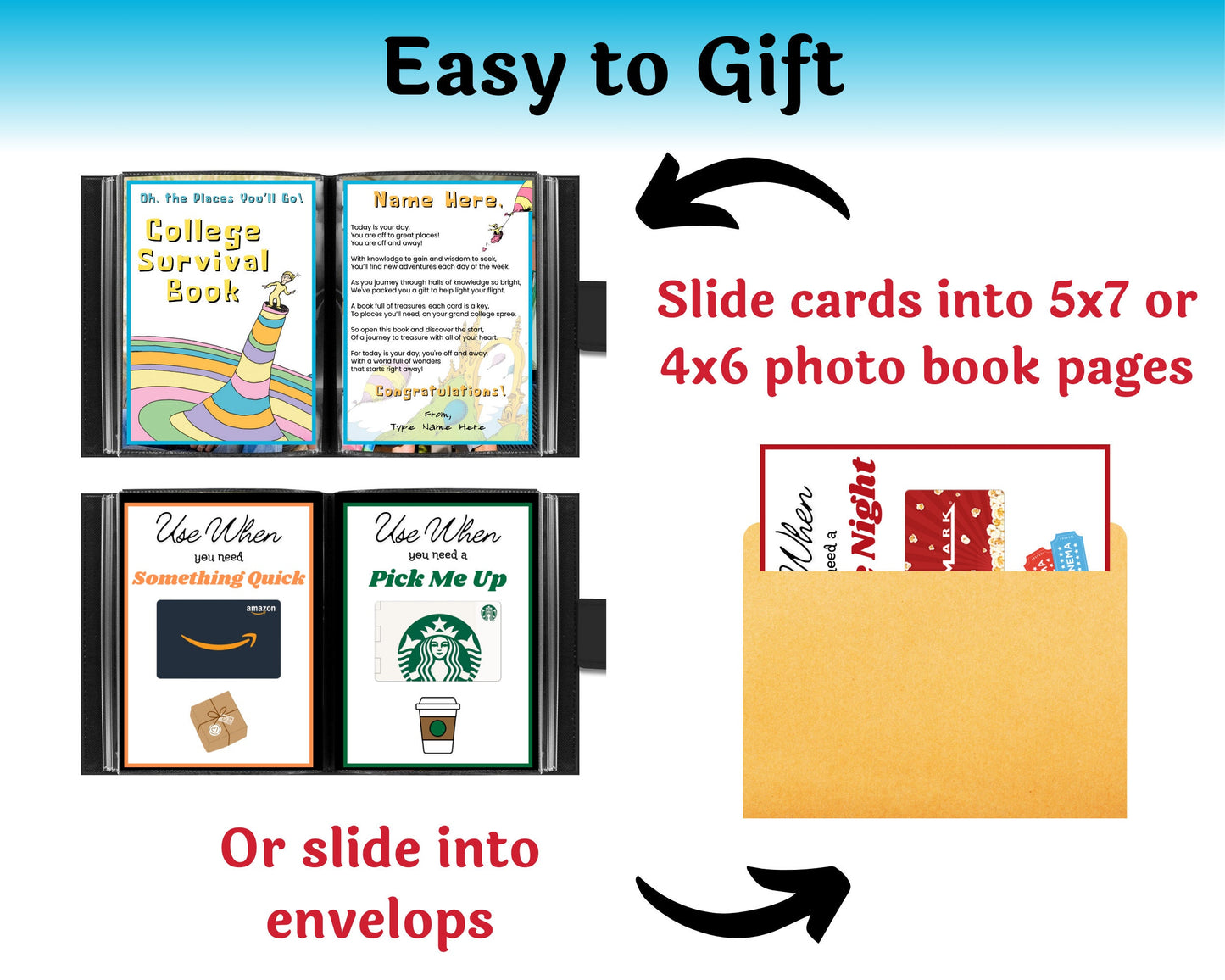 Editable College Survival Gift Card Book for Students — Instant Download