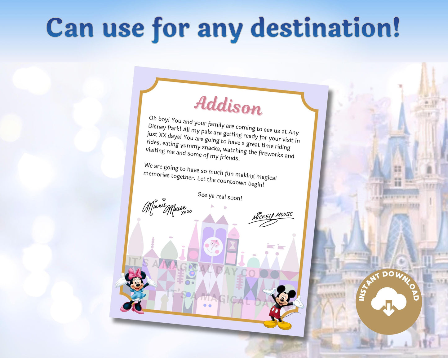 Disney Letter from Mickey and Minnie It's a Small World Trip Reveal Letter