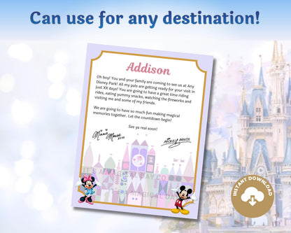 Disney Letter from Mickey and Minnie It's a Small World Trip Reveal Letter