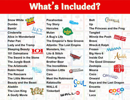 Animated Disney Classics Dinner and a Movie Night Menus Set of 56 Unique Movie Menus