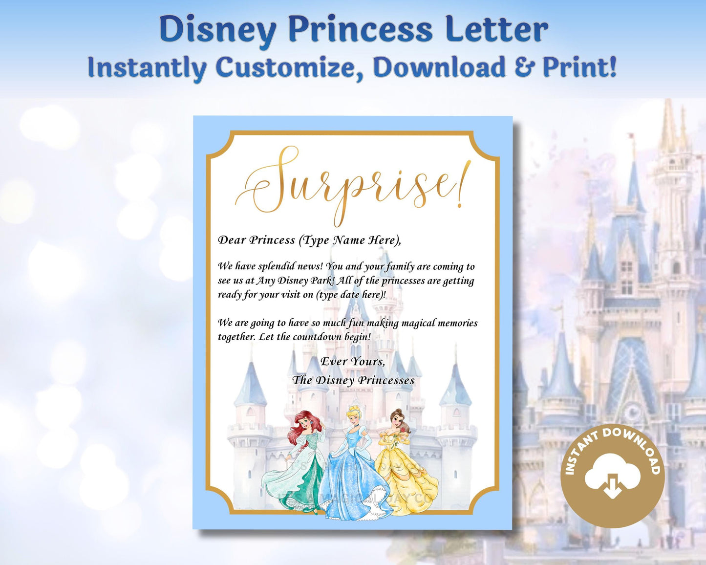 Editable Disney Princess Trip Reveal Letter