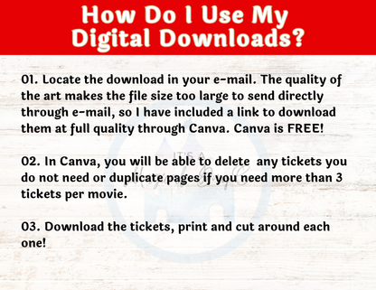 Animated Disney Classics Mystery Movie Night Tickets Set of 56 Unique Movie Night Tickets