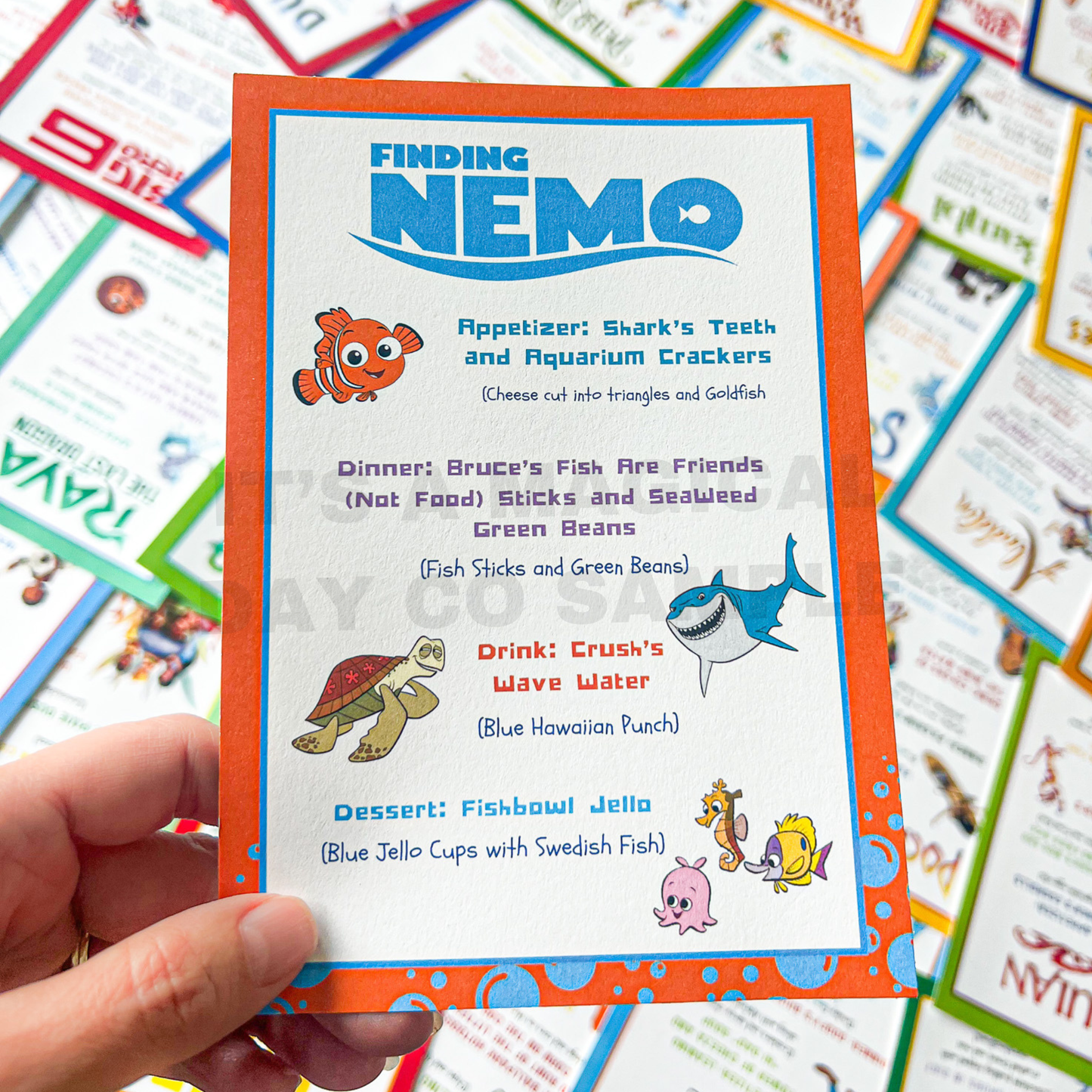 Animated Disney Classics Dinner and a Movie Night Menus Set of 56 Unique Movie Menus