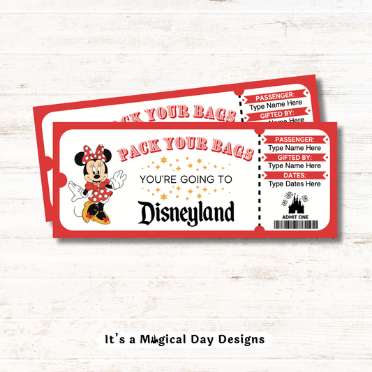 Editable Disneyland Minnie Theme Park Surprise Ticket
