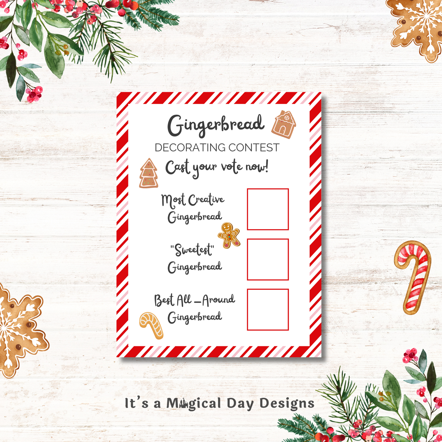 Christmas Party Gingerbread Decorating Contest Gingerbread Voting Cards