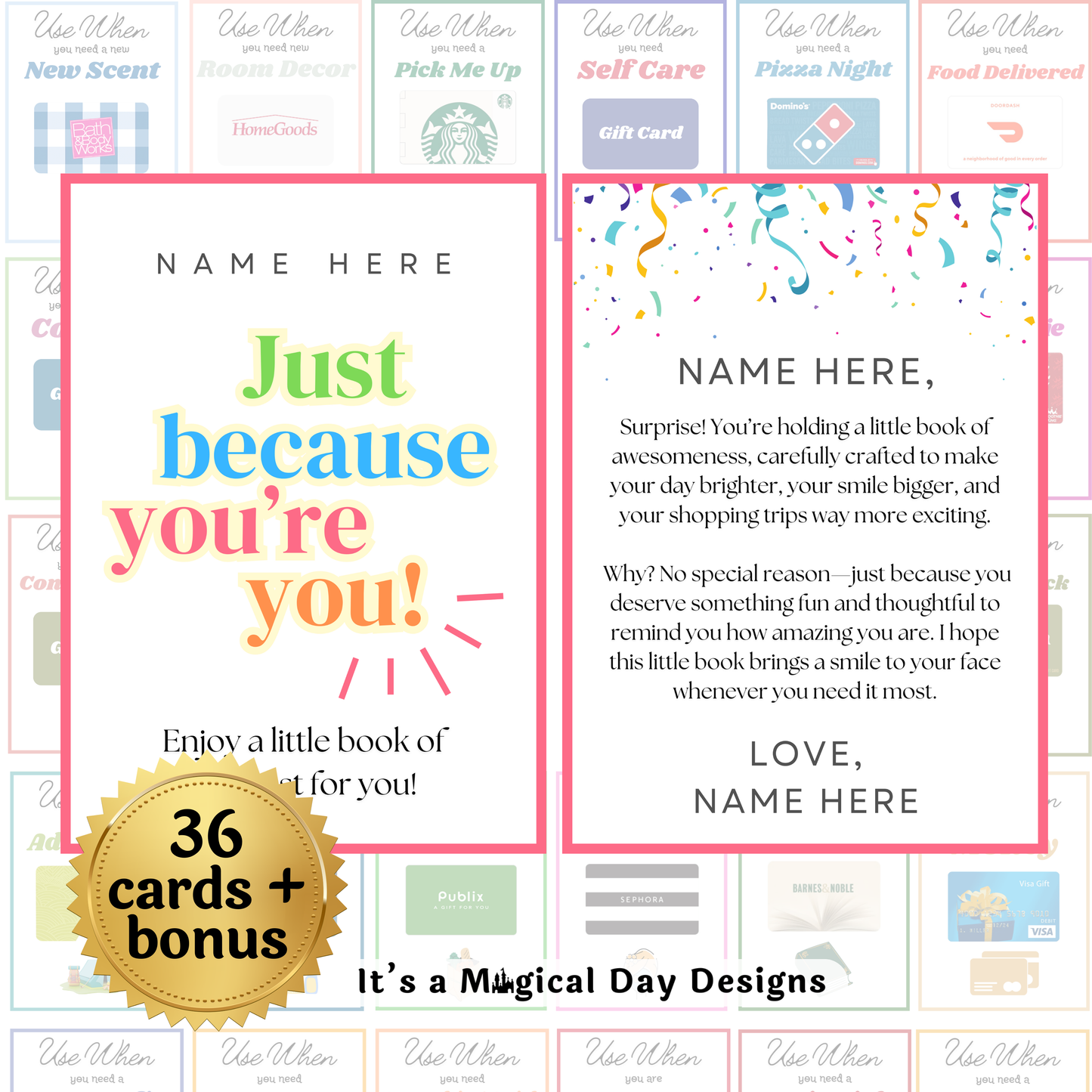 Editable Just Because Gift Card Book — Instant Download