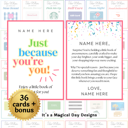 Editable Just Because Gift Card Book — Instant Download