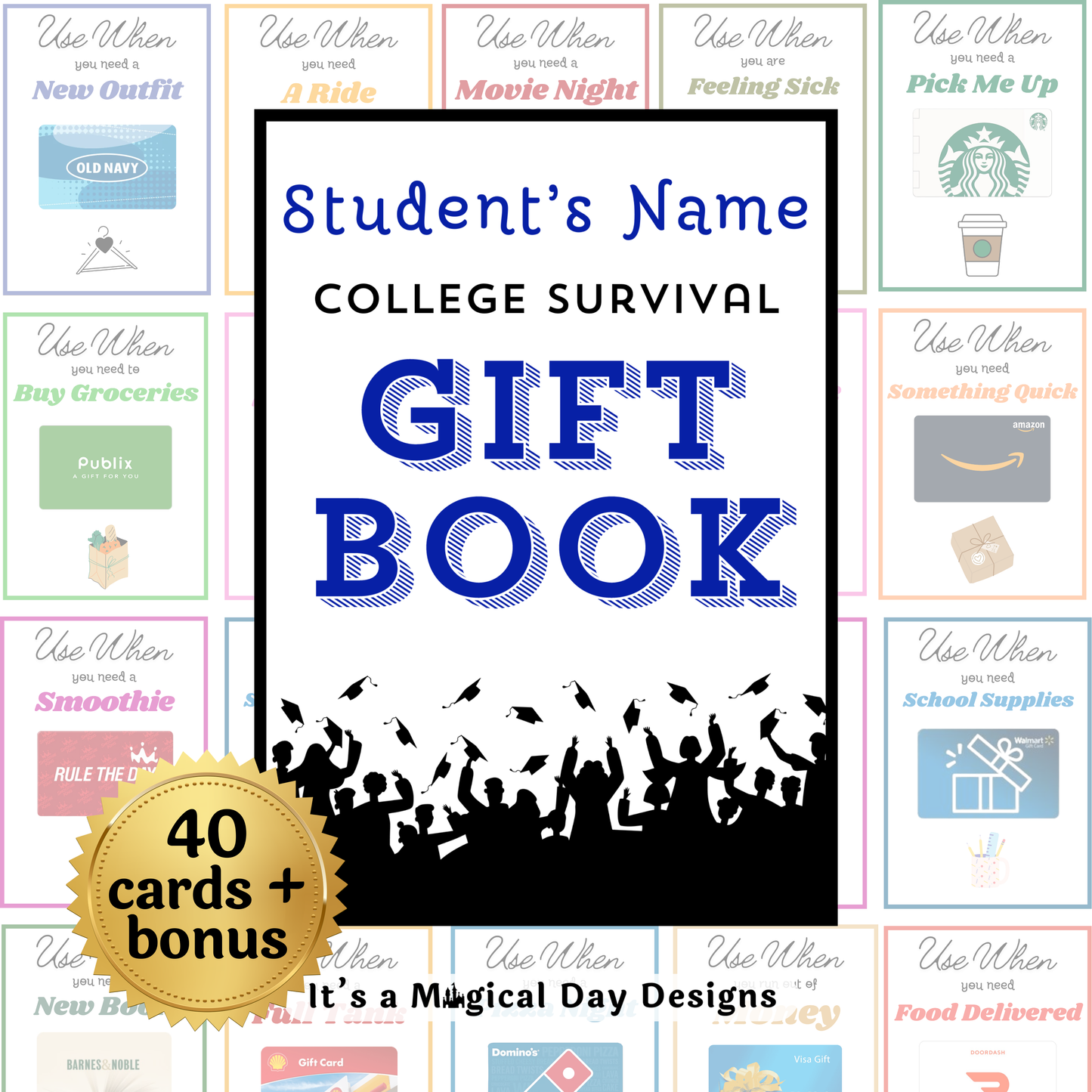Editable College Survival Gift Card Book Gift for College Students — Instant Download