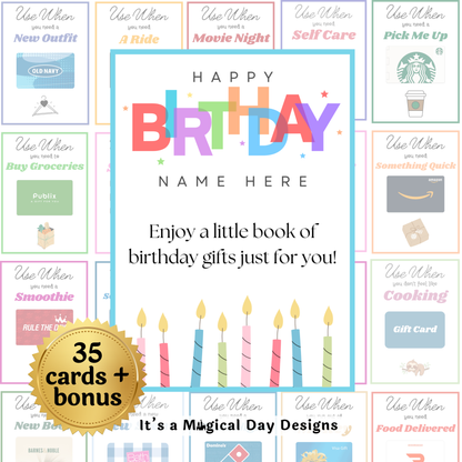Editable Birthday Gift Card Book — Instant Download