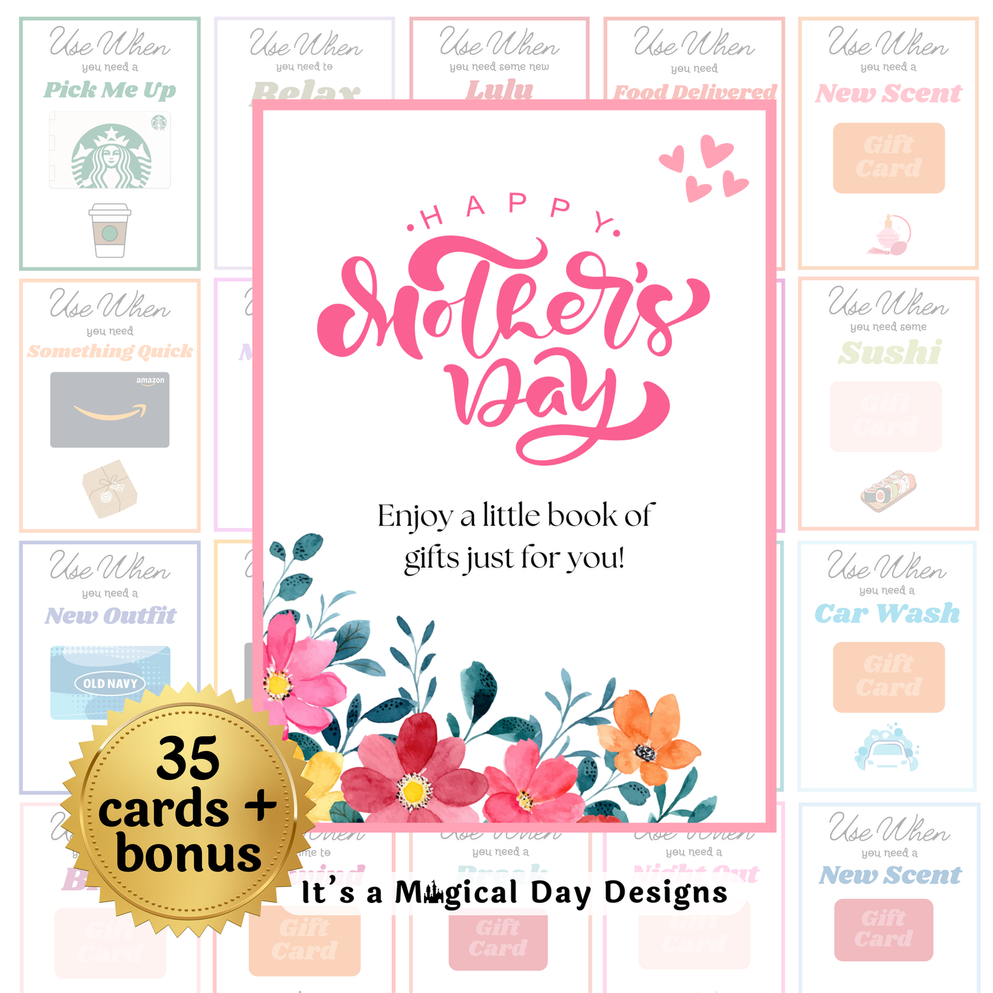 Editable Mother's Day Gift Card Book for Moms — Instant Download