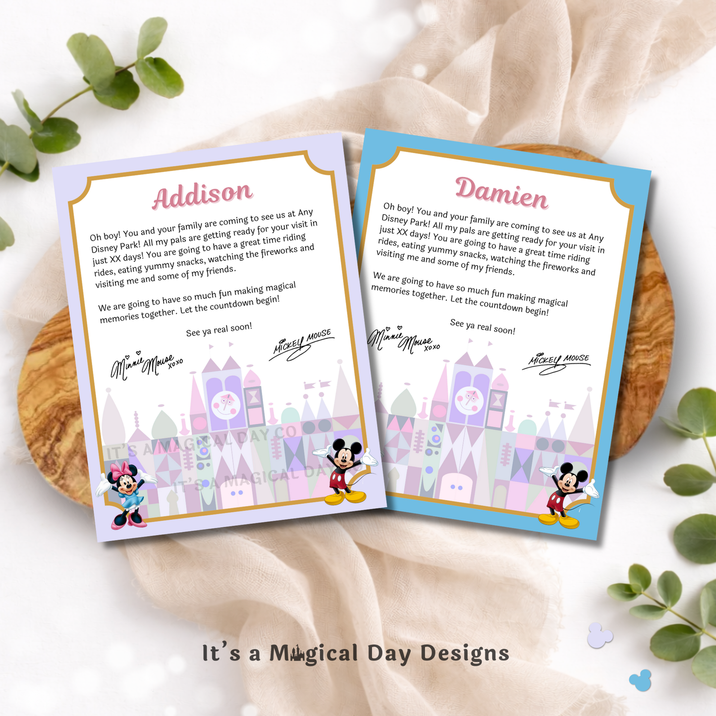 Disney Letter from Mickey and Minnie It's a Small World Trip Reveal Letter