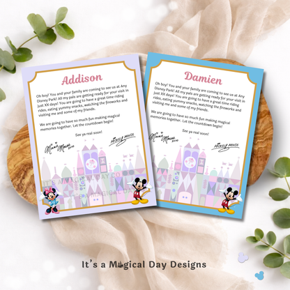 Disney Letter from Mickey and Minnie It's a Small World Trip Reveal Letter