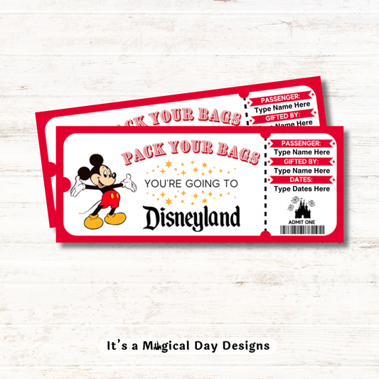 Editable Disneyland Mickey Theme Park Surprise Ticket
