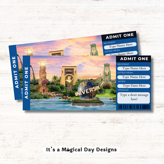 Editable Universal Theme Park Surprise Ticket