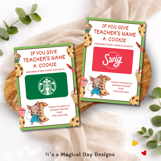 Editable If You Give a Teacher a Cookie Gift Card Teacher Appreciation Gift