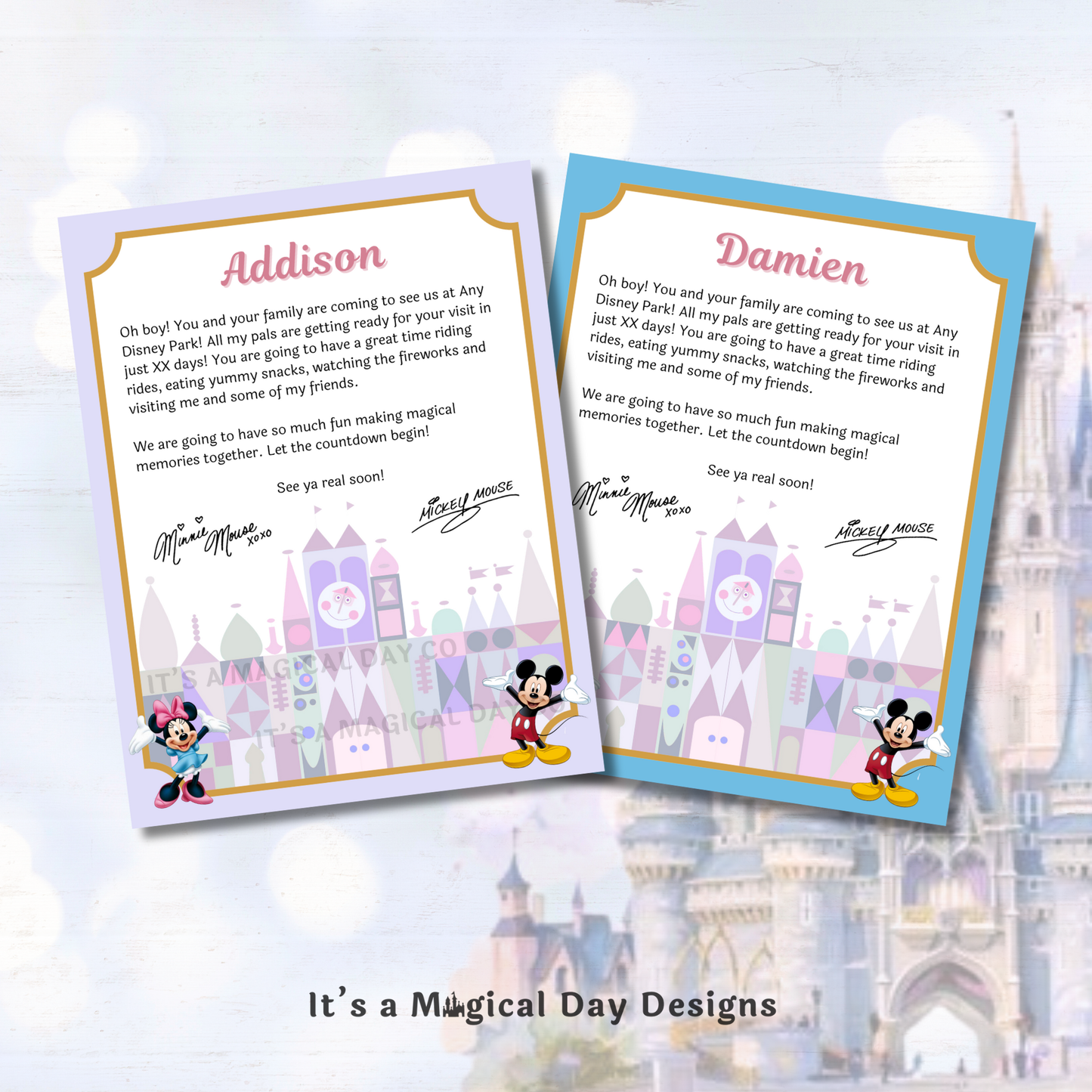 Disney Letter from Mickey and Minnie It's a Small World Trip Reveal Letter