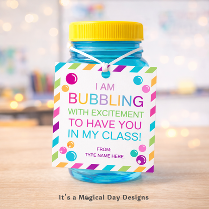 Back To School Student Gift Bubble Tag | Bubbling With Excitement Meet The Teacher Favor Tag