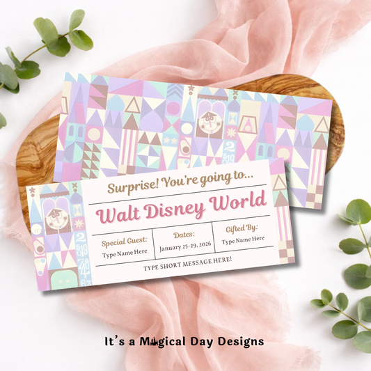 Editable Small World Disney Trip Reveal Tickets