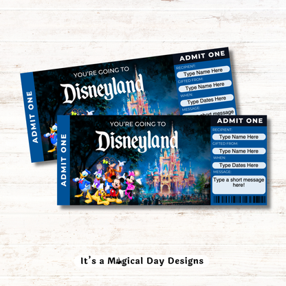 Editable Disneyland Mickey and Friends Theme Park Surprise Ticket