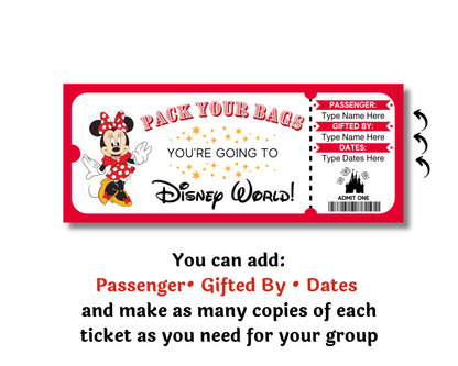 Editable Disney World Minnie Theme Park Surprise Ticket
