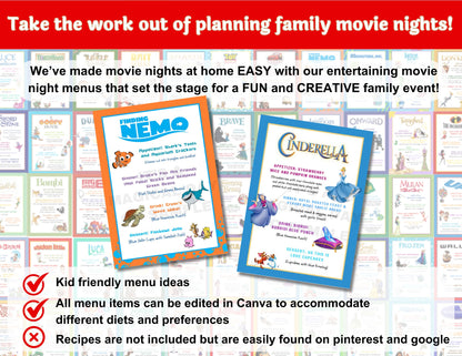 50 Disney Theme Park Dinner and a Movie Night Menus