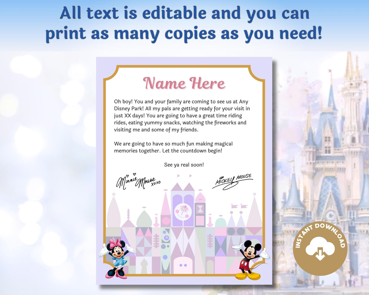 Disney Letter from Mickey and Minnie It's a Small World Trip Reveal Letter