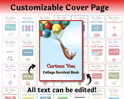 Editable Curious You College Survival Gift Card Book — Instant Download