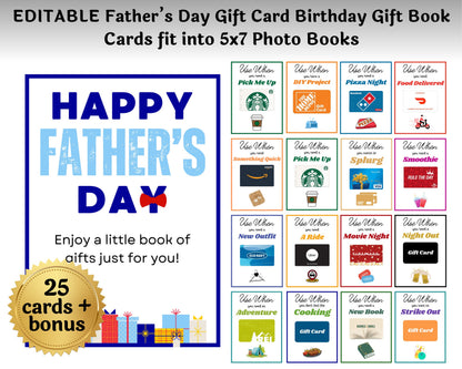 Editable Father's Day Gift Card Book Gift for Dads — Instant Download