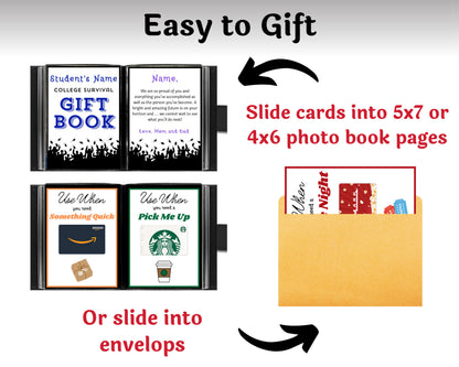 Editable College Survival Gift Card Book Gift for College Students — Instant Download
