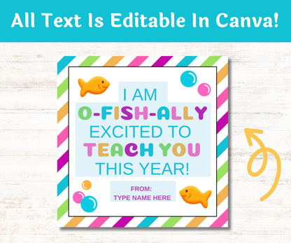 Back To School Student Gift Goldfish Tag | O-fish-ally Excited to Meet You Favor Tag